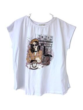 Joei & I Shirt XL White Rhinestone Bling Coffee Graphic Boutique Tee Sleeveless